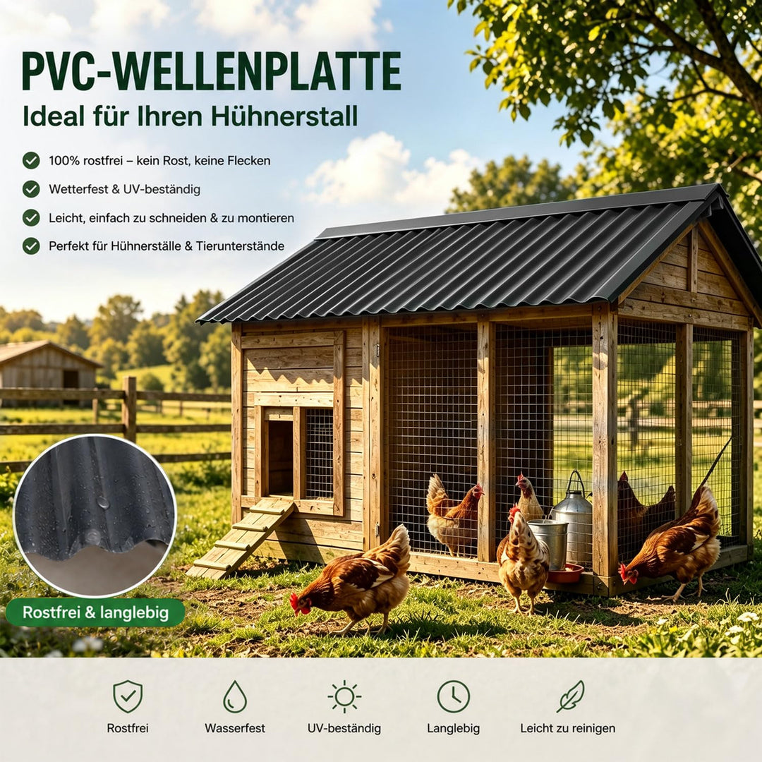24x Wellplatten für Dach,117x93cm=26,11m²,1,5 mm ASA-PVC Schwarz | Wellblech Kunststoff, Rostfrei,UV