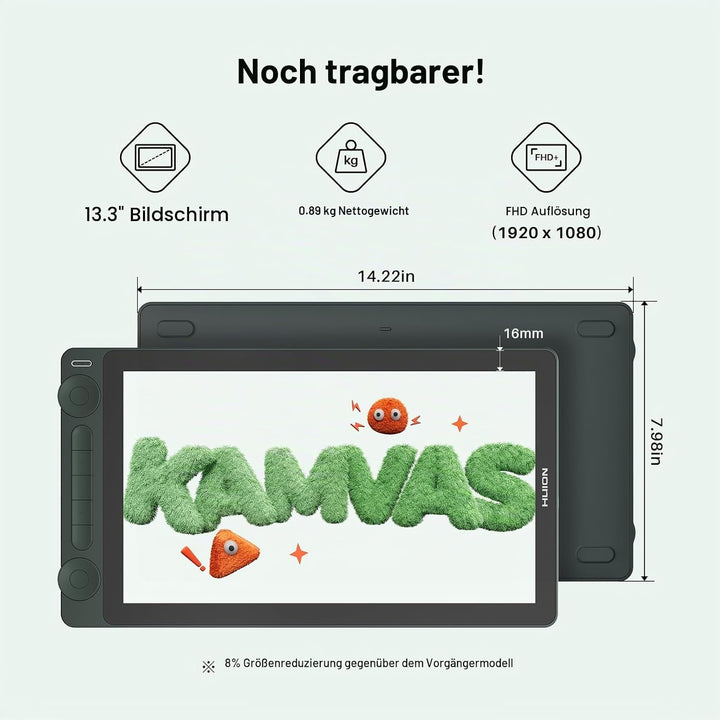 HUION Kamvas 13 Gen 3 SE Grafiktablett mit Display, 13,3" volllaminiertes Grafiktablett, Zeichentabl