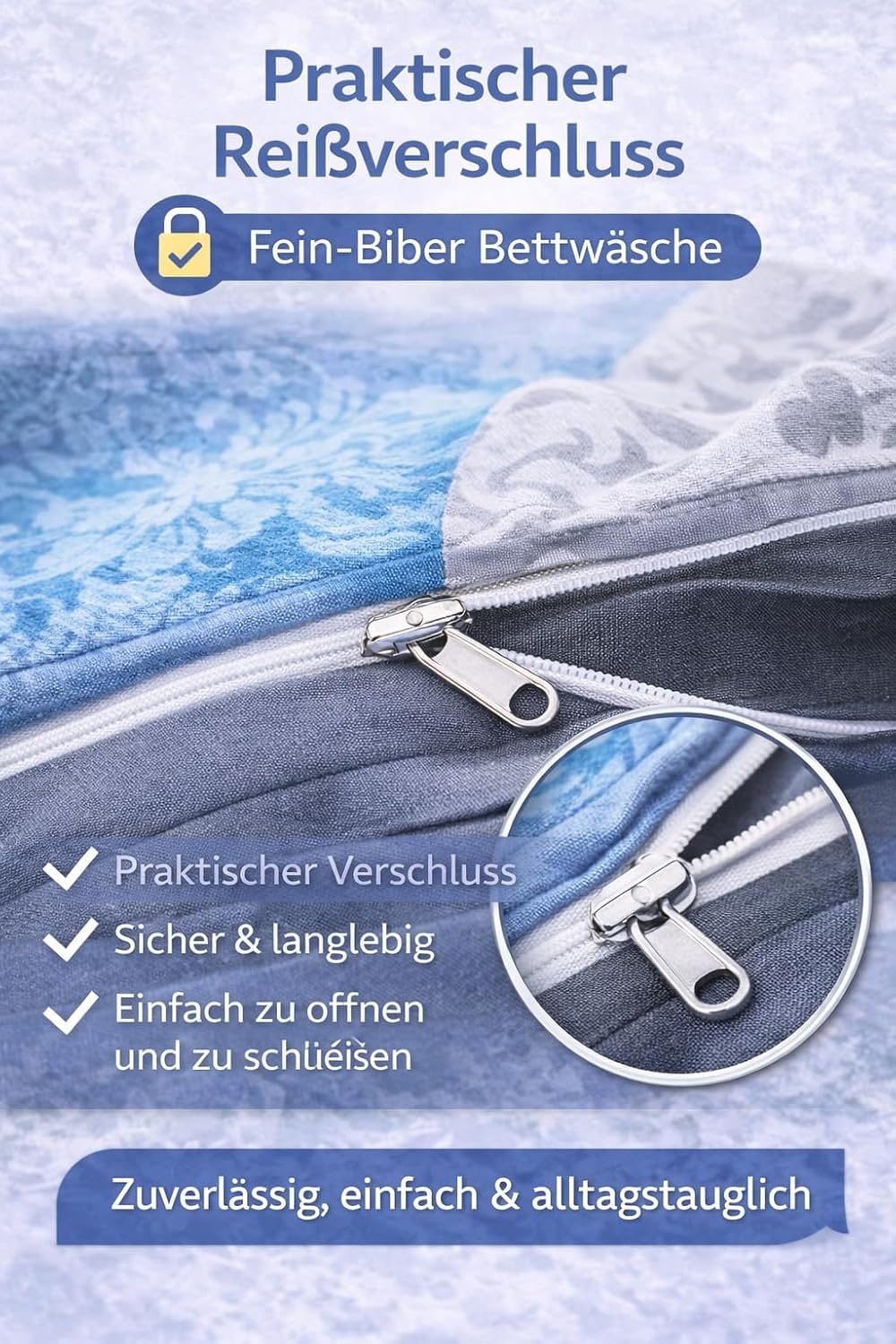 Fein Biber Bettwäsche Garnitur 2tlg. - 155 x 220 cm und 80 x 80 cm - Feinbiber anthrazit/petrol/Blum