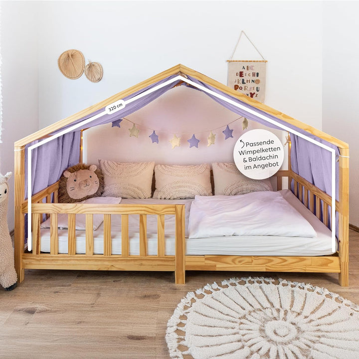 Hausbett Himmel [in 12 Farben] Betthimmel Hausbett aus 100% Baumwolle Musselin - Stoffhimmel für Hau
