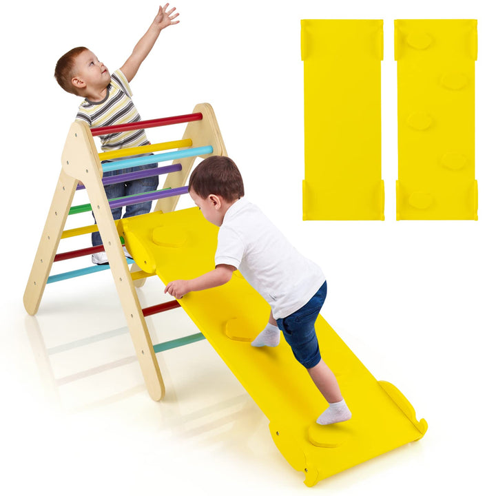DREAMADE 3 in 1 Montessori Kletterdreieck mit 2-seitiger Rampe, Holzdreieck Sprossendreieck Kletters