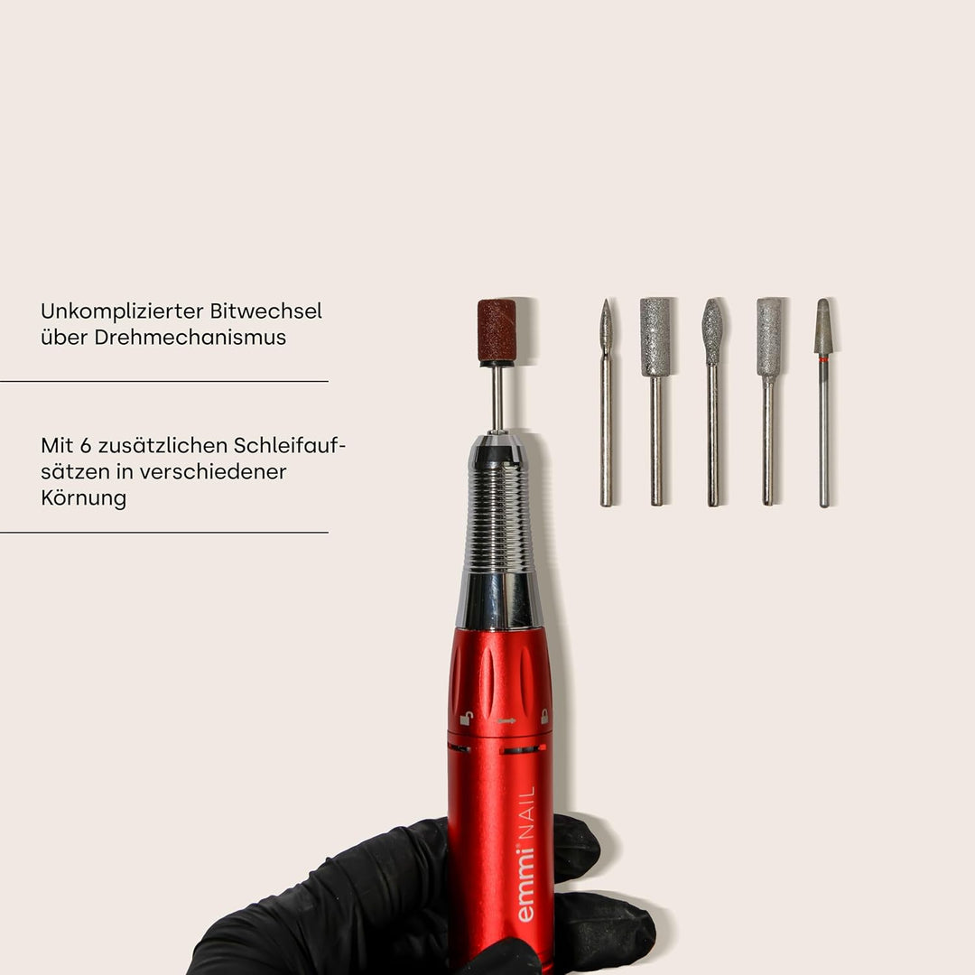 Emmi Nail Elektrischer Nagelfräser mit 6er Bit-Set – USB-Nagelfeile für Gelnägel & Lack – Profi Fräs