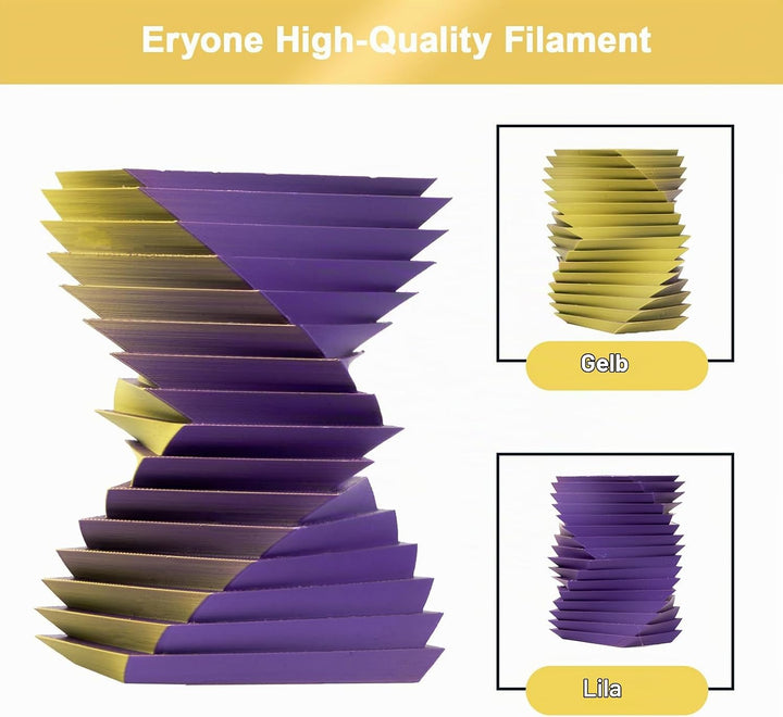 ERYONE Matte Zweifarbig PLA 3D Drucker Filament 1,75 mm +/- 0,03 mm, 1KG f¨¹r 3D-Drucker, Gelb &amp; Lil