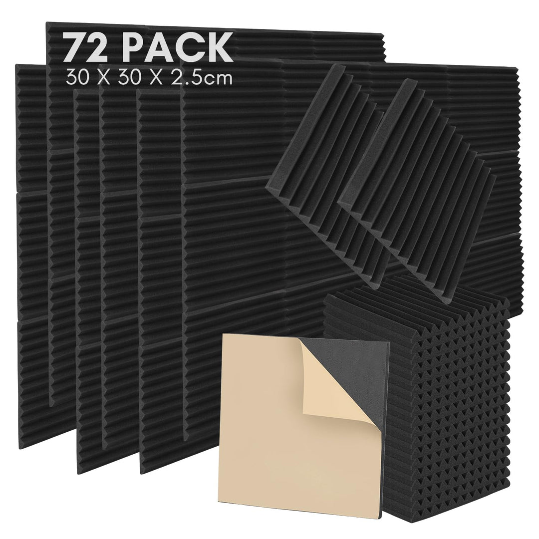 Sonnewelt Akustikschaumstoff Selbstklebend 72 Stücke 2.5x30x30 cm 3D Hochdichte Schallabsorber Wand