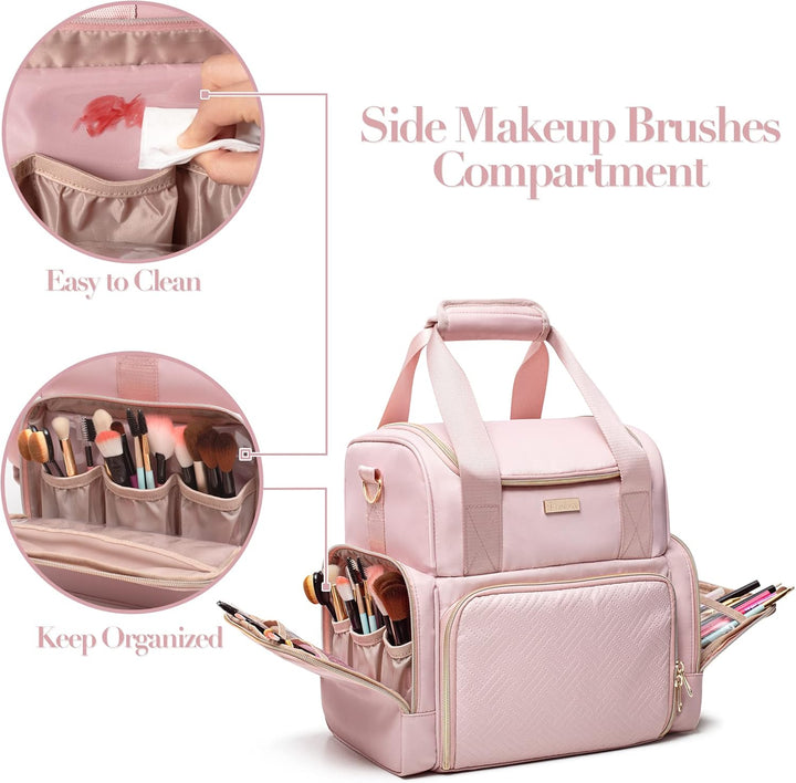 Grosses Makeup Tasche mit 3 Innentaschen, Doppellagiger Kosmetik Organizer mit Tasche für Makeup Bür