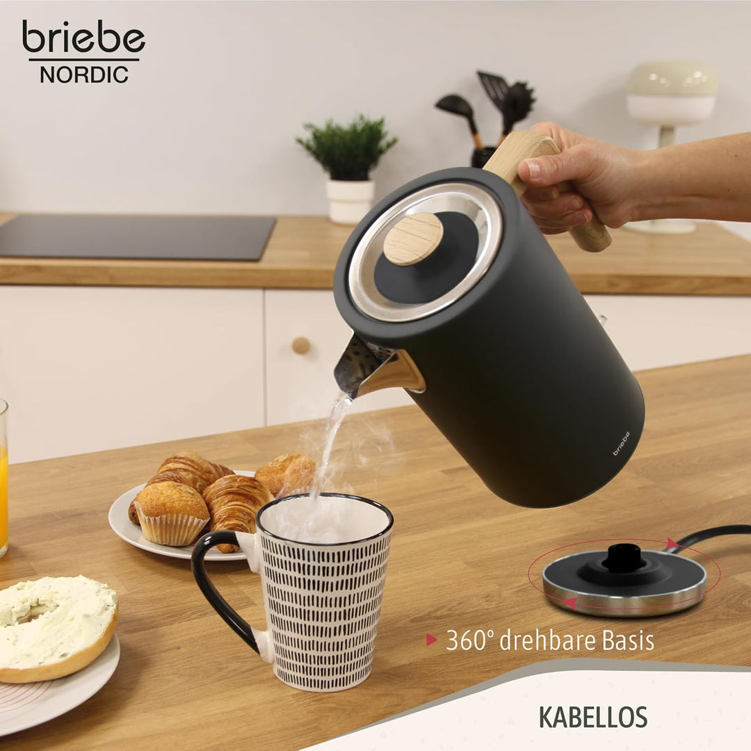 briebe Nordic Wasserkocher 1,7L Elektrischer Teekocher 2200W Schnell Aufheizender, BPA-frei, 360° So