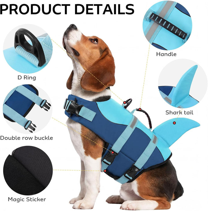 CITÉTOILE Schwimmweste Hund Hai, Hundeschwimmweste &amp; Dog Life Jacket Verstellbar mit Griff und Refle