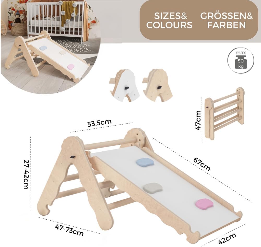 MAMOI® Klettergerüst Indoor, Kletterdreieck mit rutsche Holz, Baby Kinder Klettern, Kletterturm ruts