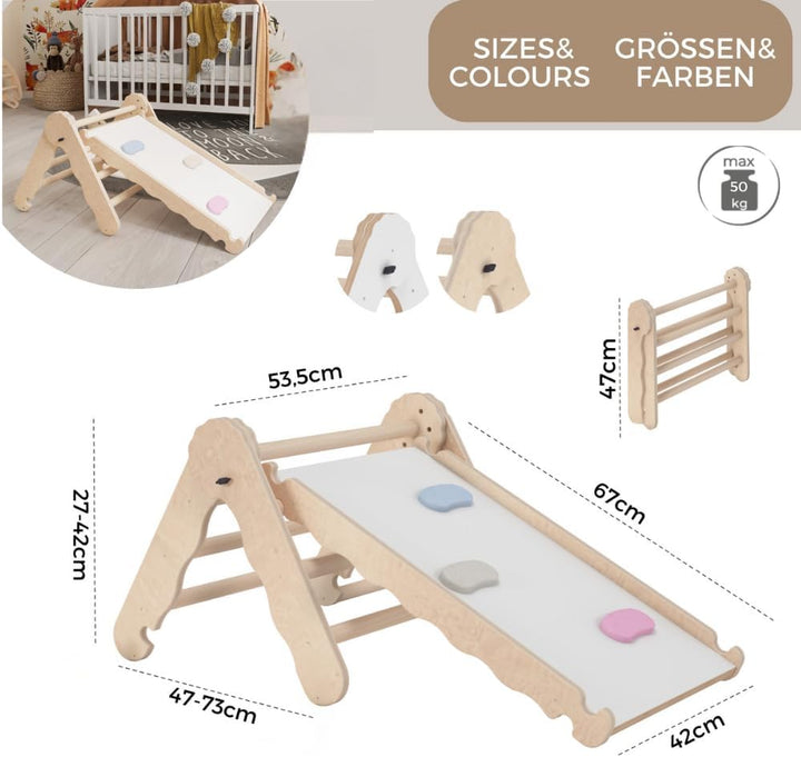 MAMOI® Klettergerüst Indoor, Kletterdreieck mit rutsche Holz, Baby Kinder Klettern, Kletterturm ruts