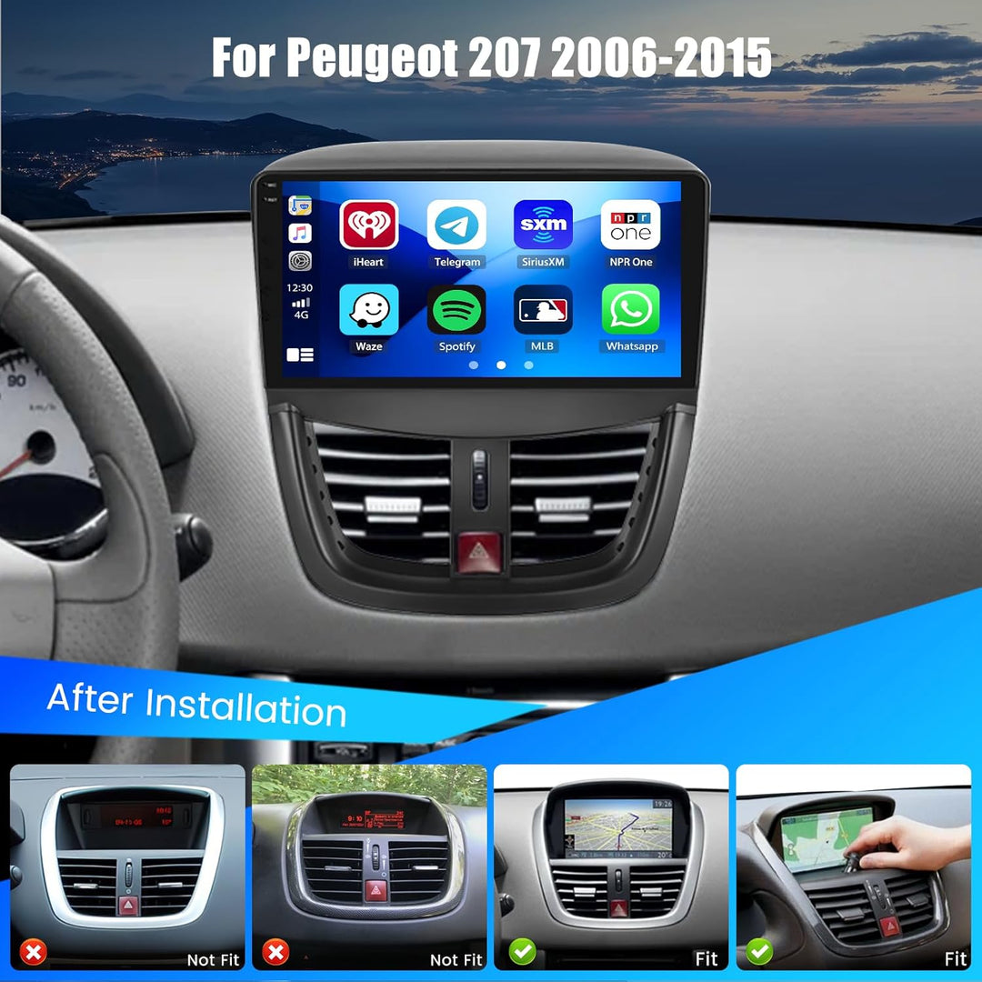 Hikity 4+64G Android 15 Autoradio für Peugeot 207 2006-2015, 9" Incell Bildschirm Radio mit Wireless