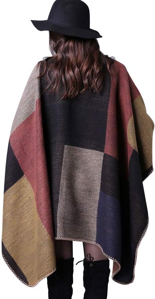 Lifetooler Frauen Poncho Damen Open Front Winterstrickjacke Lady Wendeumhang Bedruckte übergrosse Um