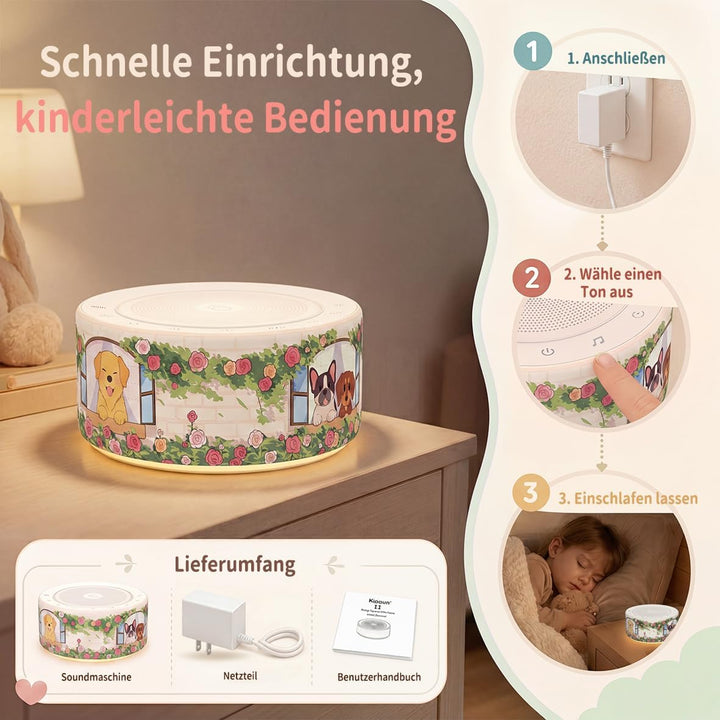 KIPCUSH Weisses Rauschgerät mit 30 High-Fidelity-Soundtracks, Sound-Maschine für Babys, Erwachsene,