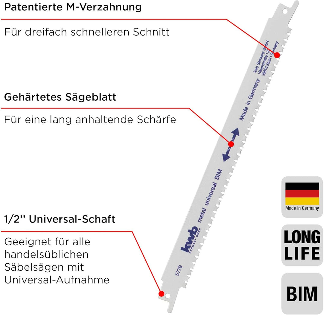 kwb Säbelsägeblätter mit Doppelschaft für die Metallbearbeitung, patentierte M-Verzahnung, präzision