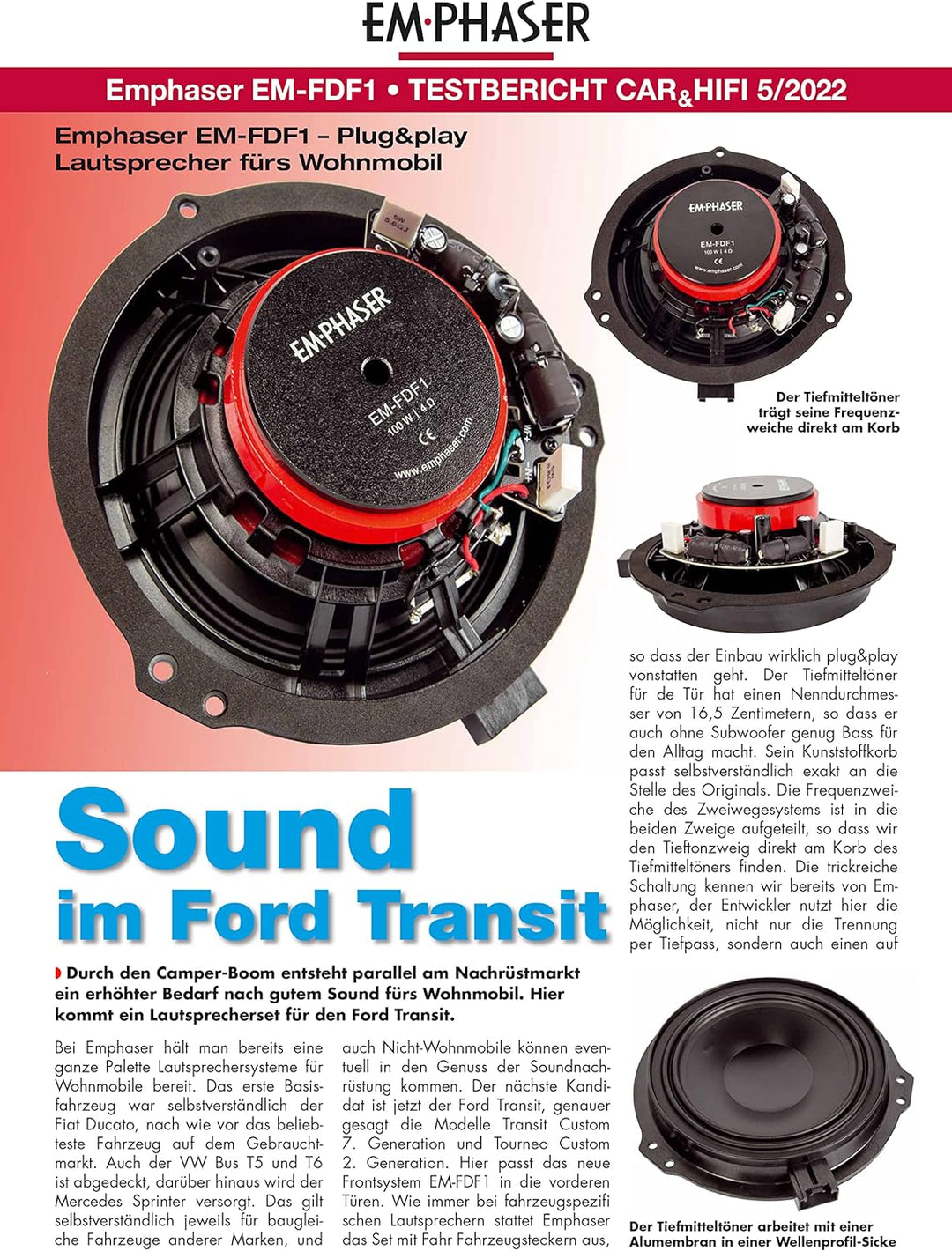 EMPHASER EM-FDF1 – Lautsprecher Set kompatibel mit Ford Transit, Transit Custom und plattformverwand
