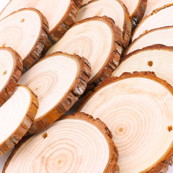 Fuyit Holzscheiben 30 Stücke Holz Log Scheiben 6-7cm mit Loch Unvollendete Holzkreise für DIY Handwe
