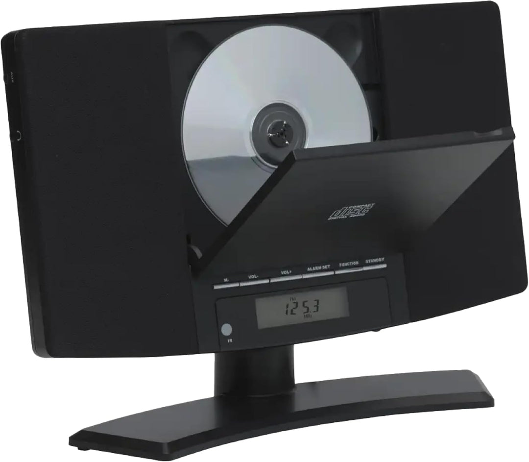 Denver Musik-Center (vertikaler CD-Player mit LCD-Display, AUX-In, Wandhalterung, Weckerradio) schwa