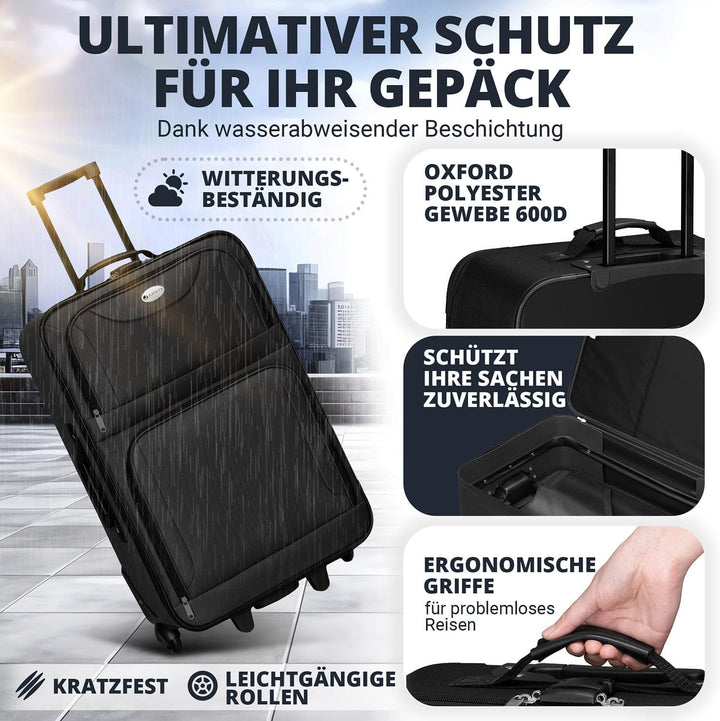 Juskys Trolley Reisekoffer Set 5 teilig - 60 Liter, 2 Rollen, Weichschale, wasserabweisend Stoff, le