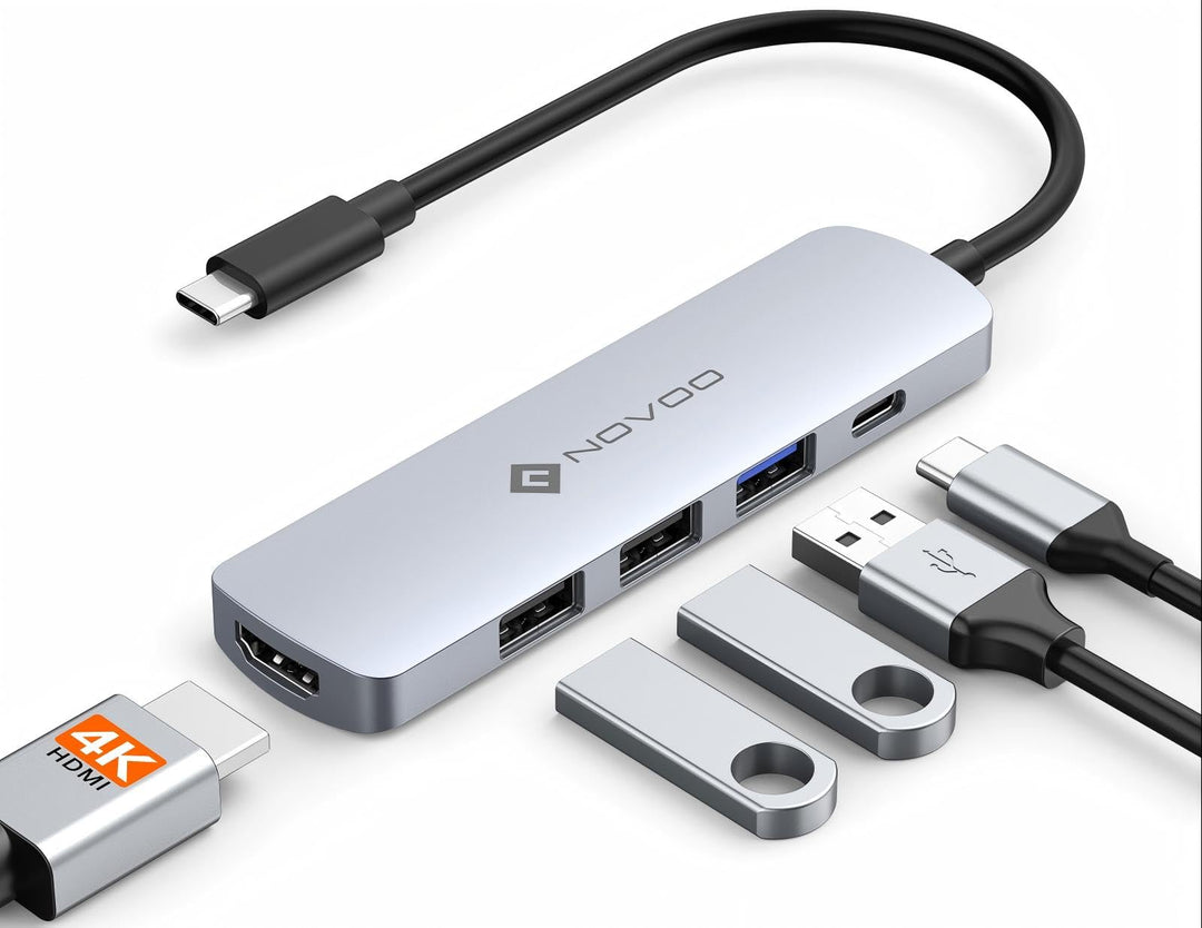 NOVOO 5-in-1 USB-C-Hub, Adapter USB C auf HDMI 4K, Aufladen 100 W PD, USB-C auf USB x 3, USB C Adapt