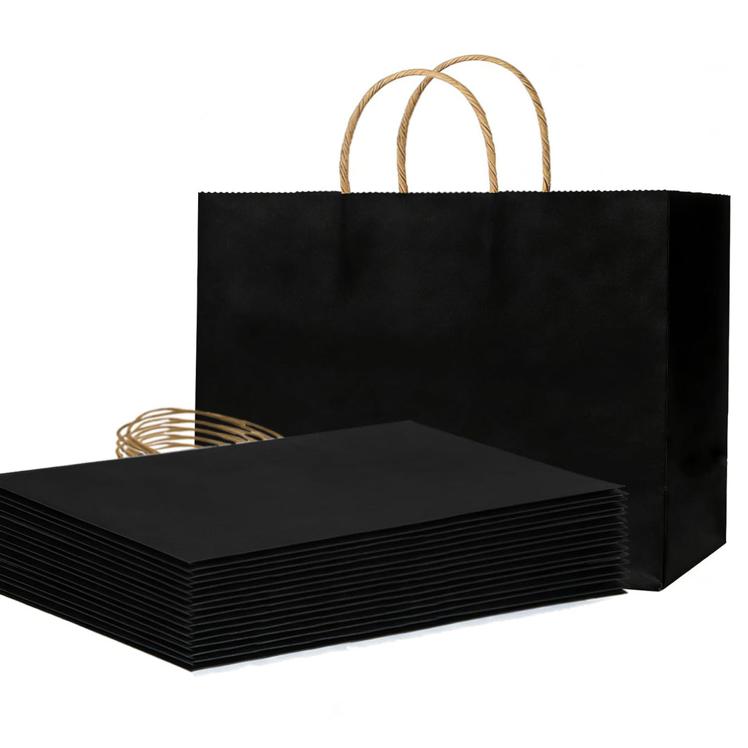 Weifeng 20 Stück Papiertüten Gross 30x12x23cm, Schwarz Papiertragetasche Kraftpapiertüten mit Henkel