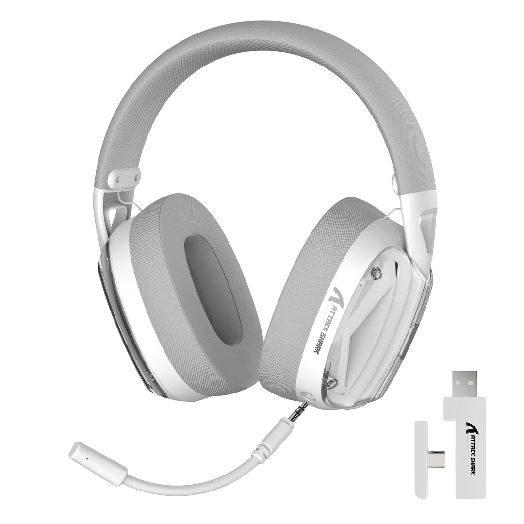 ATTACK SHARK L60 Kabelloses Gaming-Headset, 2,4G/BT/3,5mm-Kabel-Weiss | Ultraleichter Kopfhörer mit