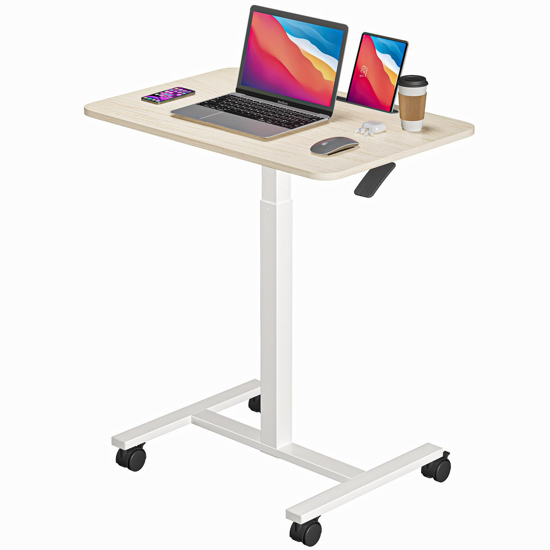 Dripex Computertisch höhenverstellbar mit Rollen, Nut für Tablet oder Handy, Steh-Sitz PC Tisch, Sch