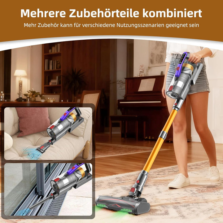 Akku Staubsauger, 58000Pa/550W/65Mins Staubsauger Kabellos mit LED Display und Anti Tangle Bürste, 1