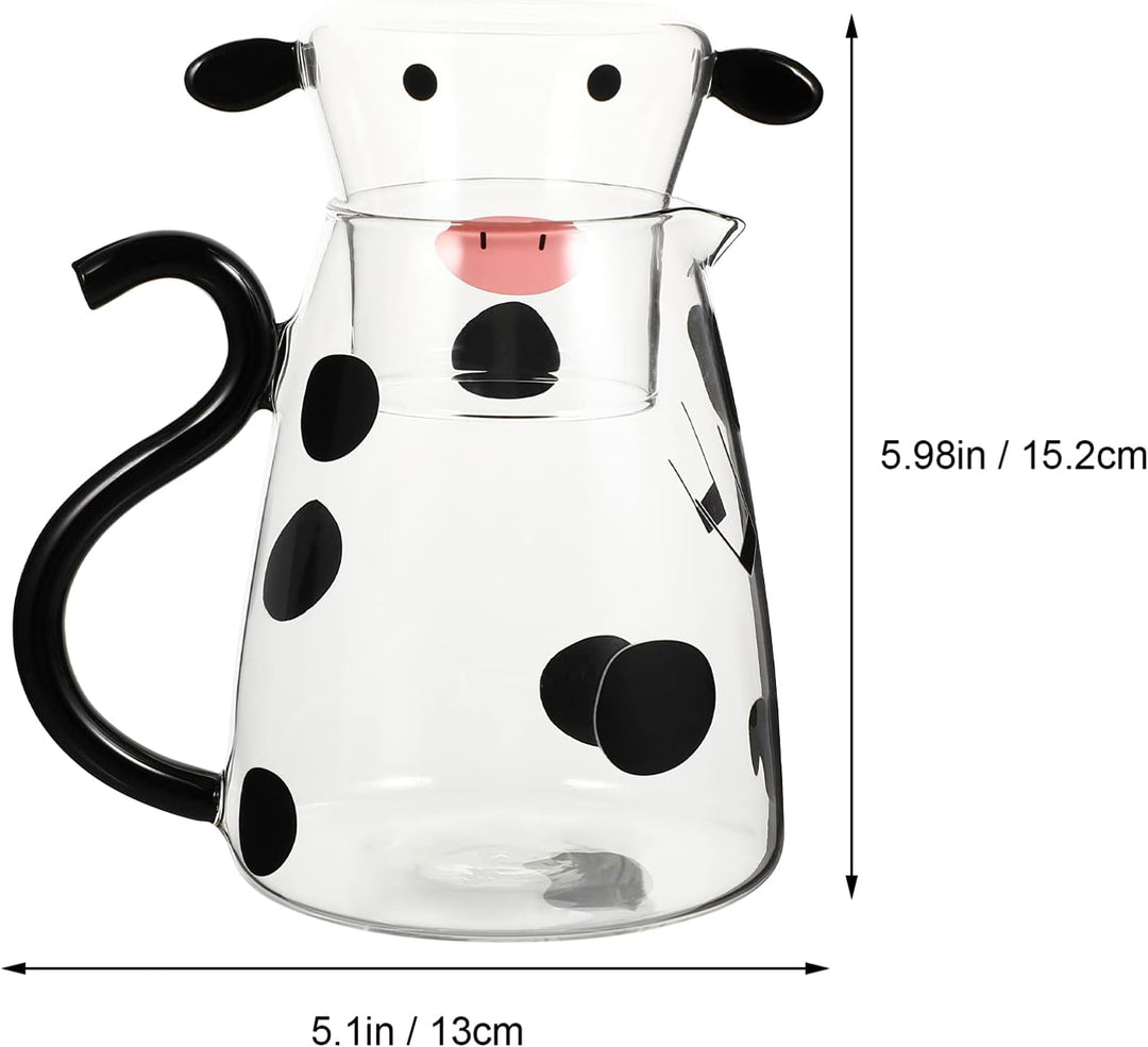 BESTonZON Glaskrug mit Tasse Kuh Figur Glaskaraffe Glaskanne Wasserkrug Eistee Kanne Saftkrug Getr?n
