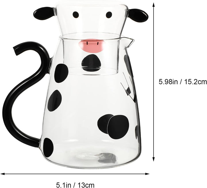BESTonZON Glaskrug mit Tasse Kuh Figur Glaskaraffe Glaskanne Wasserkrug Eistee Kanne Saftkrug Getr?n
