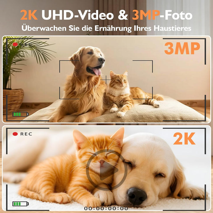 Futterautomat Katze 2 Näpfe mit APP,2K-Kamera 5L Katzenfutter Automat mit 5G/2,4G WiFi,Zwei-Wege-Aud