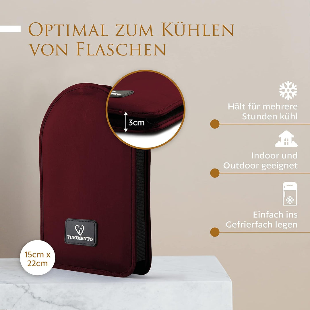 Kühlmanschette Wein mit Flaschensicherung, weinrote Flaschenkühler Manschette, Weinkühler Manschette