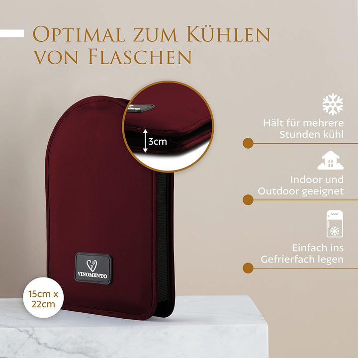 Kühlmanschette Wein mit Flaschensicherung, weinrote Flaschenkühler Manschette, Weinkühler Manschette