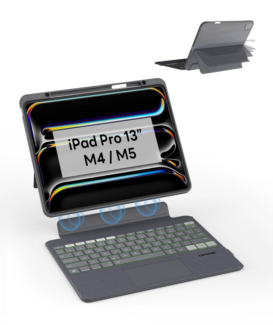 eip Keyboard Case für iPad Pro 13" M5/M4, magnetisch abnehmbare Tastatur mit patentierten Stylus-Sho