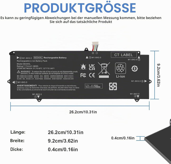 ASUNCEL 41,58 Wh 5130 mAh SE04XL Laptop Akku für HP Pro x2 612 G2 Tablet 860708-855 860724-2B1 86072