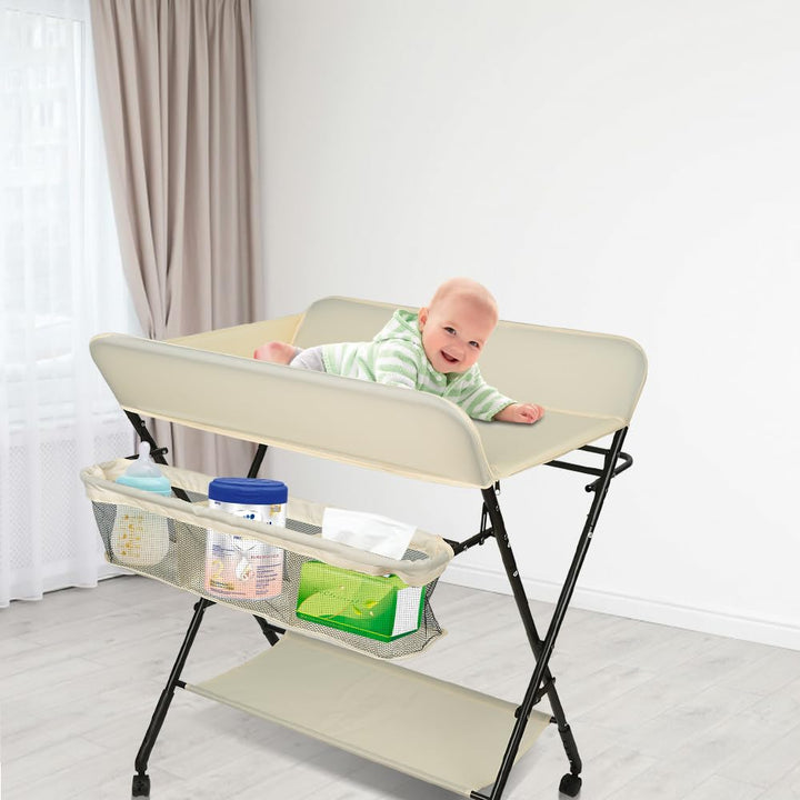 Wickeltisch Klappbar-Wickelkommode Babypflegetisch-Mobiler Wickelkombi mit Wickelauflage, Sicherheit
