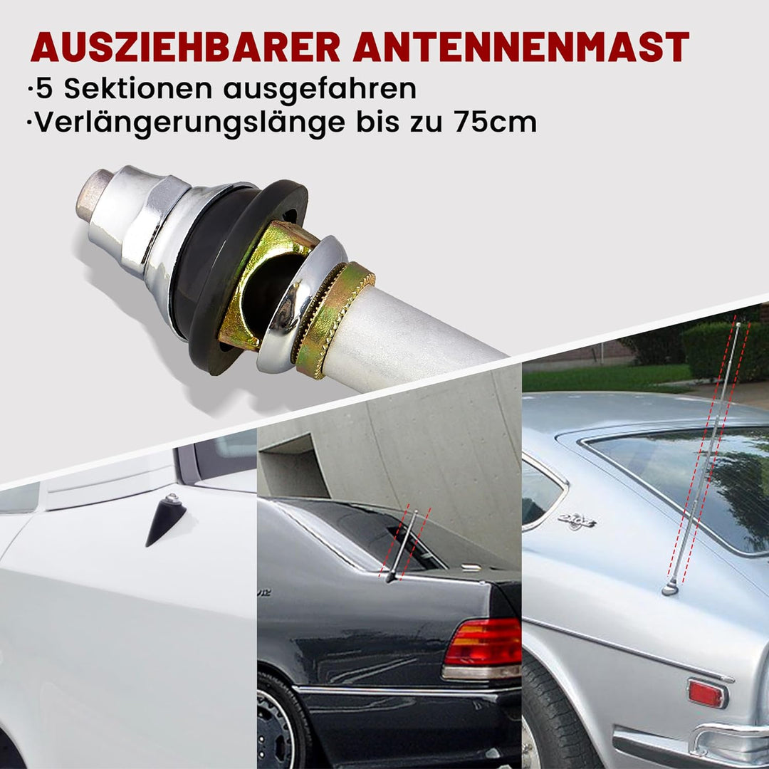 RED WOLF Elektrische Autoantenne Universal Motorantenne 12V für Mercedes-Benz Audi Opel Peugeot Ford