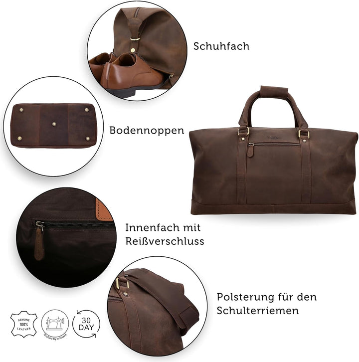 Gusti Reisetasche Leder - Ruben Damen und Herren Reisetasche Sporttasche Handgepäck Umhängetasche Le