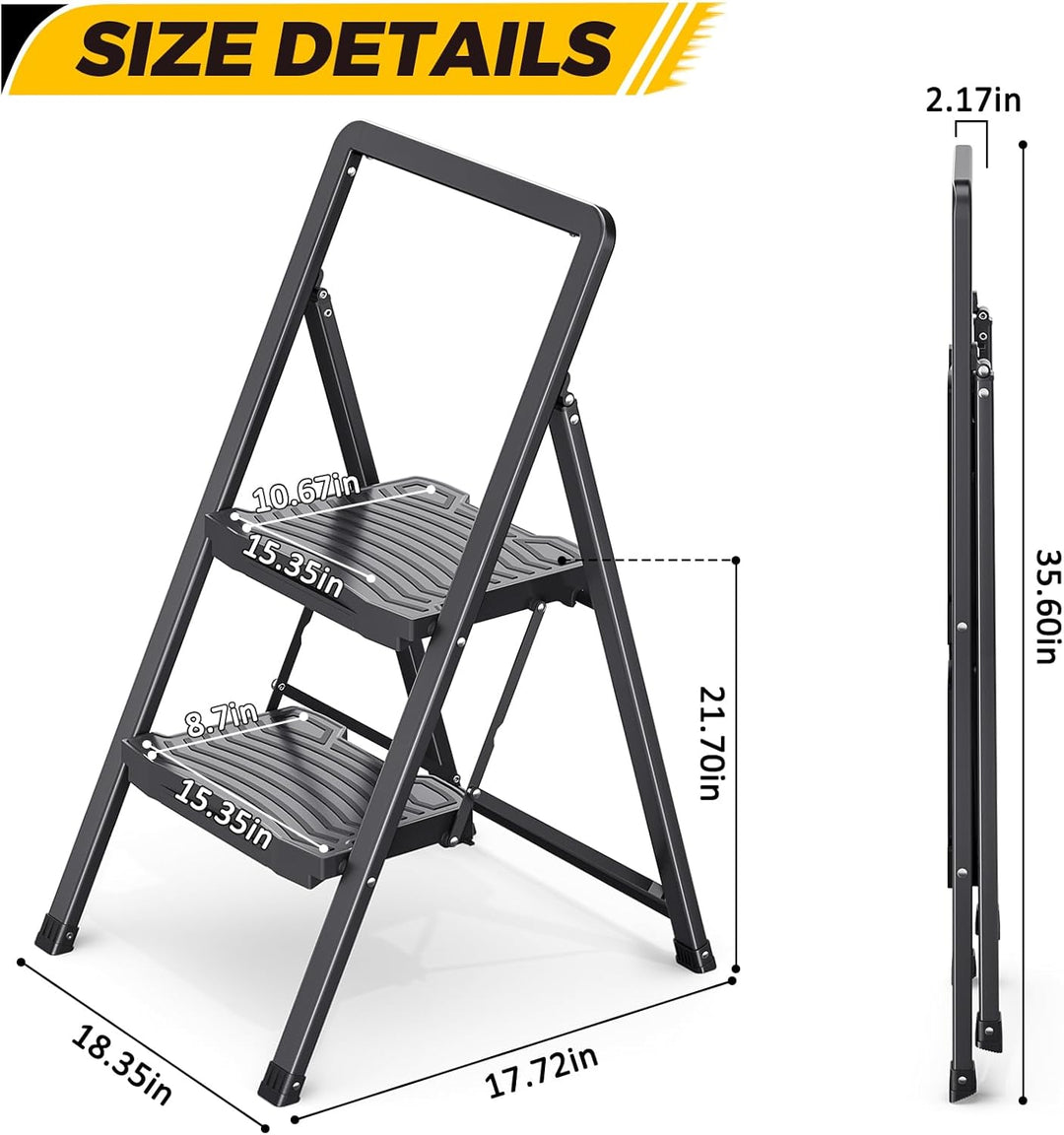 KINGRACK Trittleiter 2 Stufen, Leiter Klappbar mit Handlauf Belastbar bis 150 kg, Rutschfester Tritt