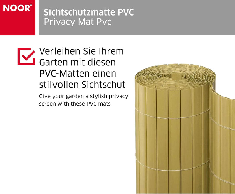 NOOR Sichtschutzmatte PVC 0,90 x 10m Bambus I Wasserdichter Sichtschutz aus Kunststoff für Gärten I