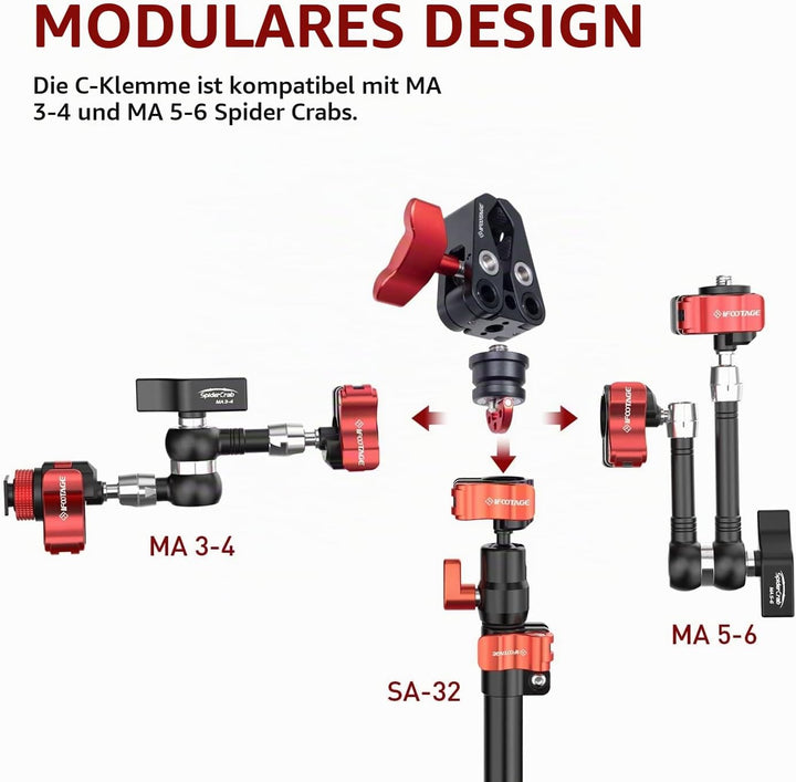 IFOOTAGE PC-01 Long Magic Arm Large Klemmen,Aluminiumlegierung Metal Super C Clamp für DSLR Monitor,