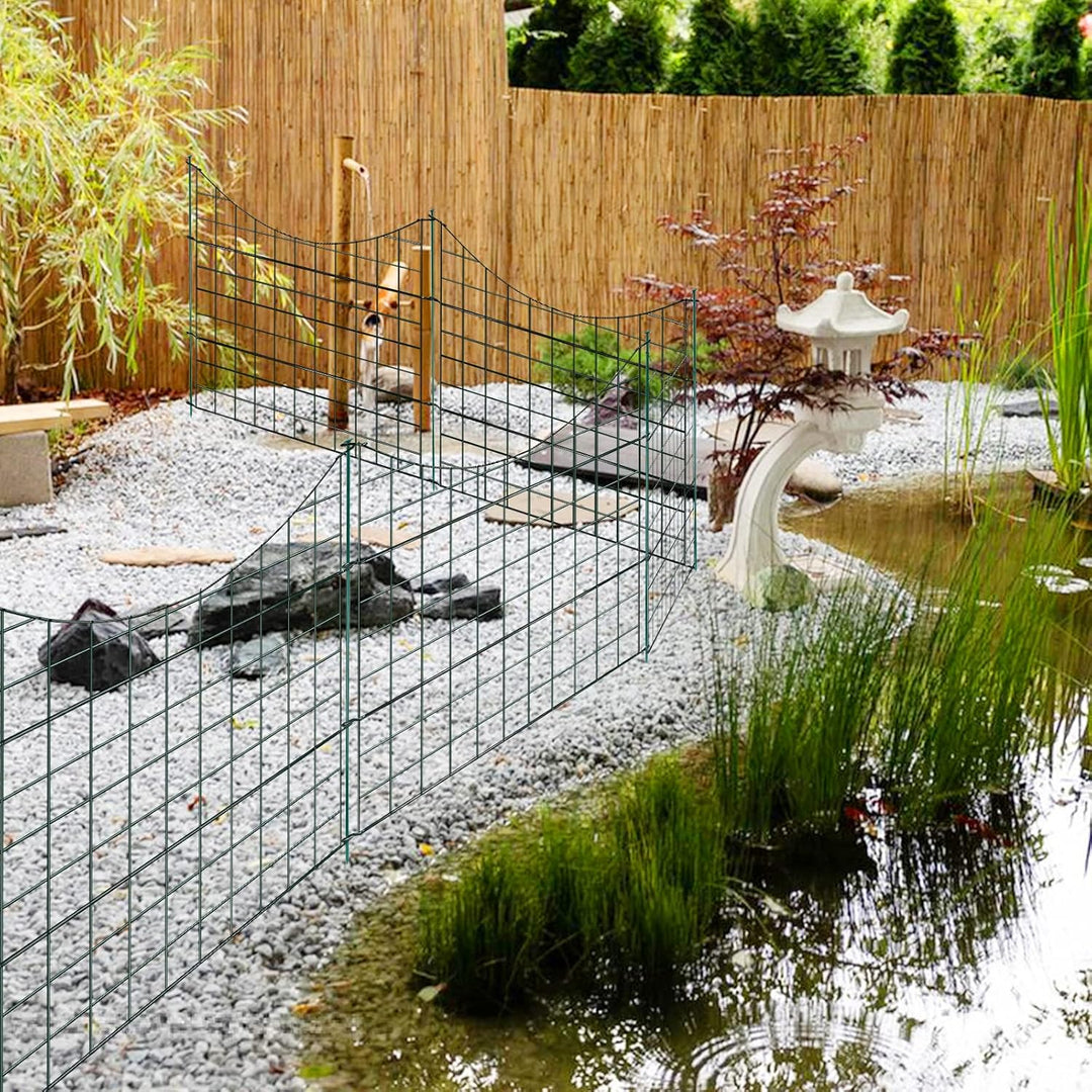 Herrselsam Teichzaun, 5tlg Set Gartenzaun Metall mit 11 Zaunelemente-5 Zaunelemente und 6 Befestigun