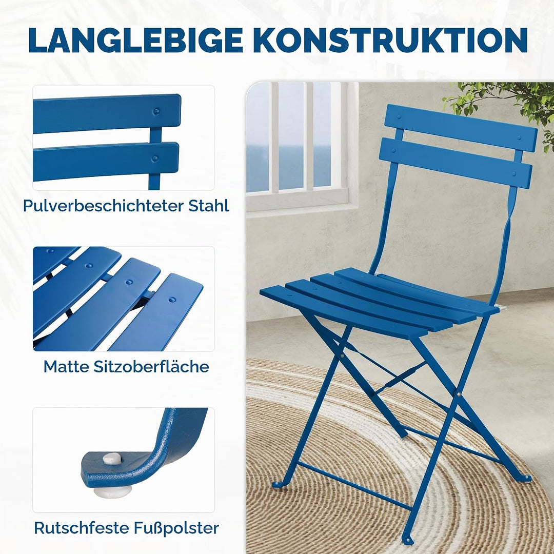 Grand patio Bistro Set 3 Stück, Balkonset, Sitzgruppe 2 Stühle und 1 Tisch, Premium Stahl, Klappbar,