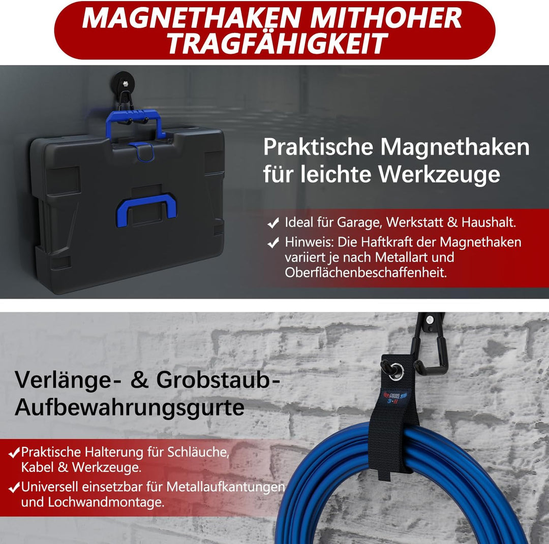 3-H 4 Stück Garage Haken Magnetische Haken Magnethaken Doppelhaken mit 2 Aufbewahrungsgurt für Gerät