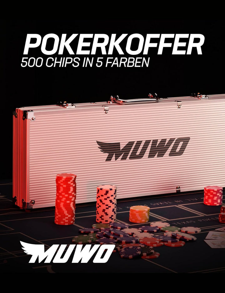 MUWO "All In Pokerkoffer-Set mit 300 Chips oder mit 500 Chips Casino Komplettset im praktischem Aluk