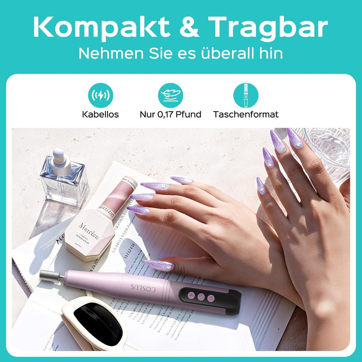 COSLUS C50 Nagelfräser Kabellose Elektrische Nagelfeile: 12-stufiger Nagelfräser mit LED-Display für