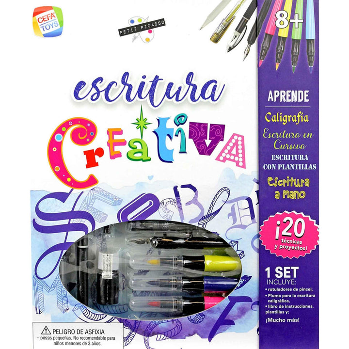 Cefa Toys- Set Petit Picasso Creativa, CALIGRAFIA, Schreiben in Kurve und mit Schablonen, Mehrfarbig