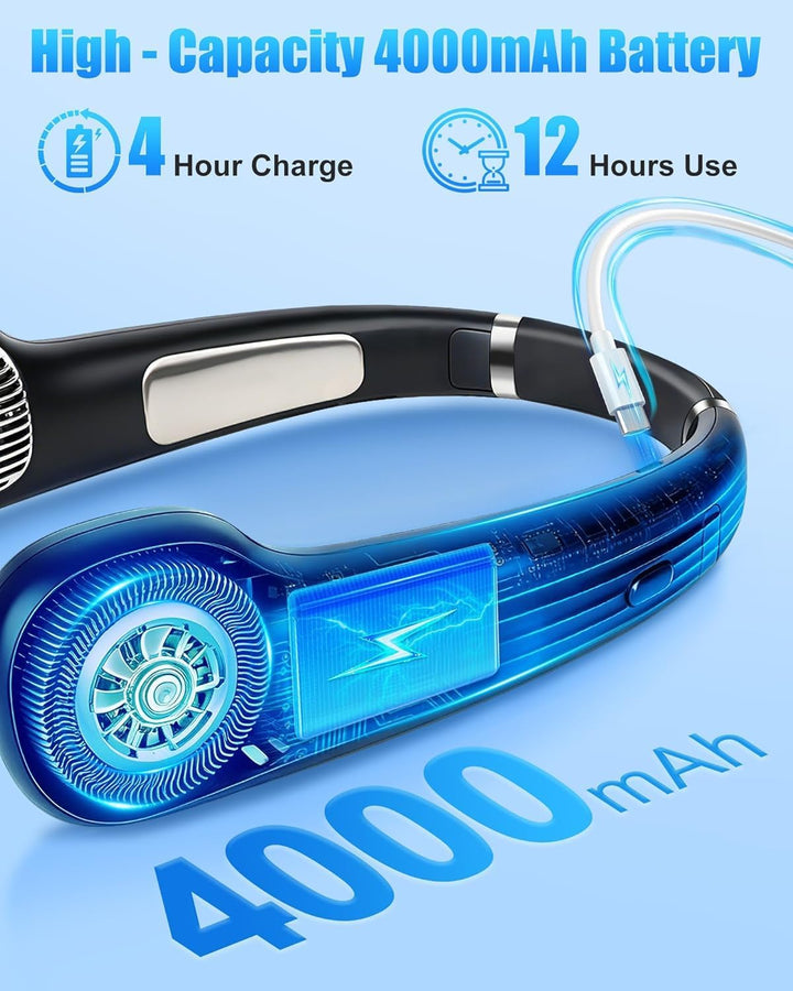 USB Ventilator Hals Akku Leise Stark mit LCD, Nackenventilator Tragbarer Klein 5 Stufen 360° Verstel