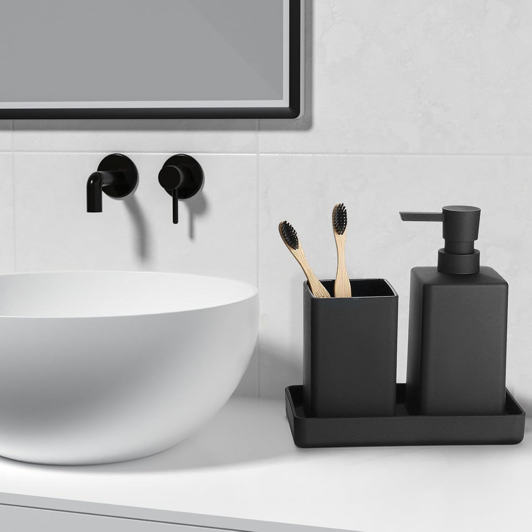 GAHEFY Badezimmer Accessoires Set 5-teilig – Edelstahl Mülleimer 5L mit Soft-Close Deckel, WC Bürste