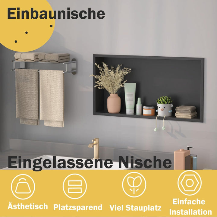 Edelstahl Wandmontierte Duschbrause, Wandnische mit Unterputz Einbau & wasserdichte Duschablage – Sc