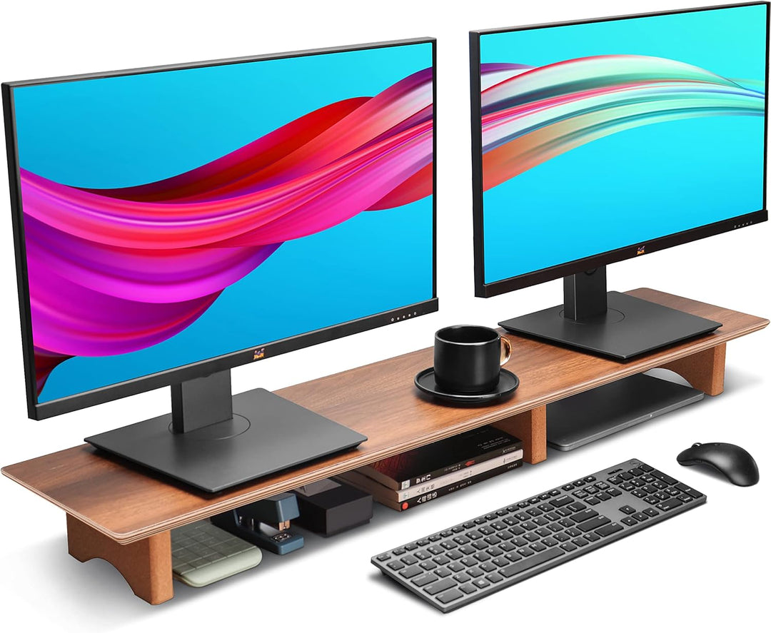 Aothia Grosser Monitor-Ständer für Computerbildschirme,Holz-Riser mit nachhaltigen Korkblockbeinen f