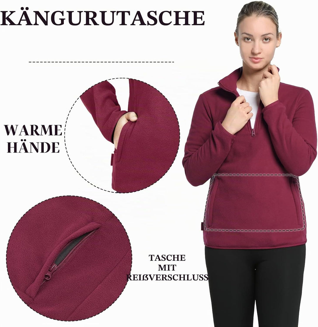 33,000ft Damen Fleece Pullover mit Halbreissverschluss Stehkragen Fleecepullover Sweatjacke Winter W